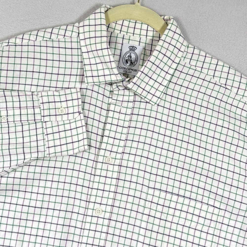 JC Cording and Co Shirt Mens 17.5 44 Windowpane Plaid Button Up ALTERED Cordings